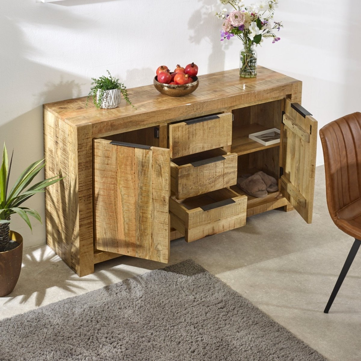 Merlin Mango Wooden Large Sideboard 2 Door & 3 Drawer - Joe’s Haven