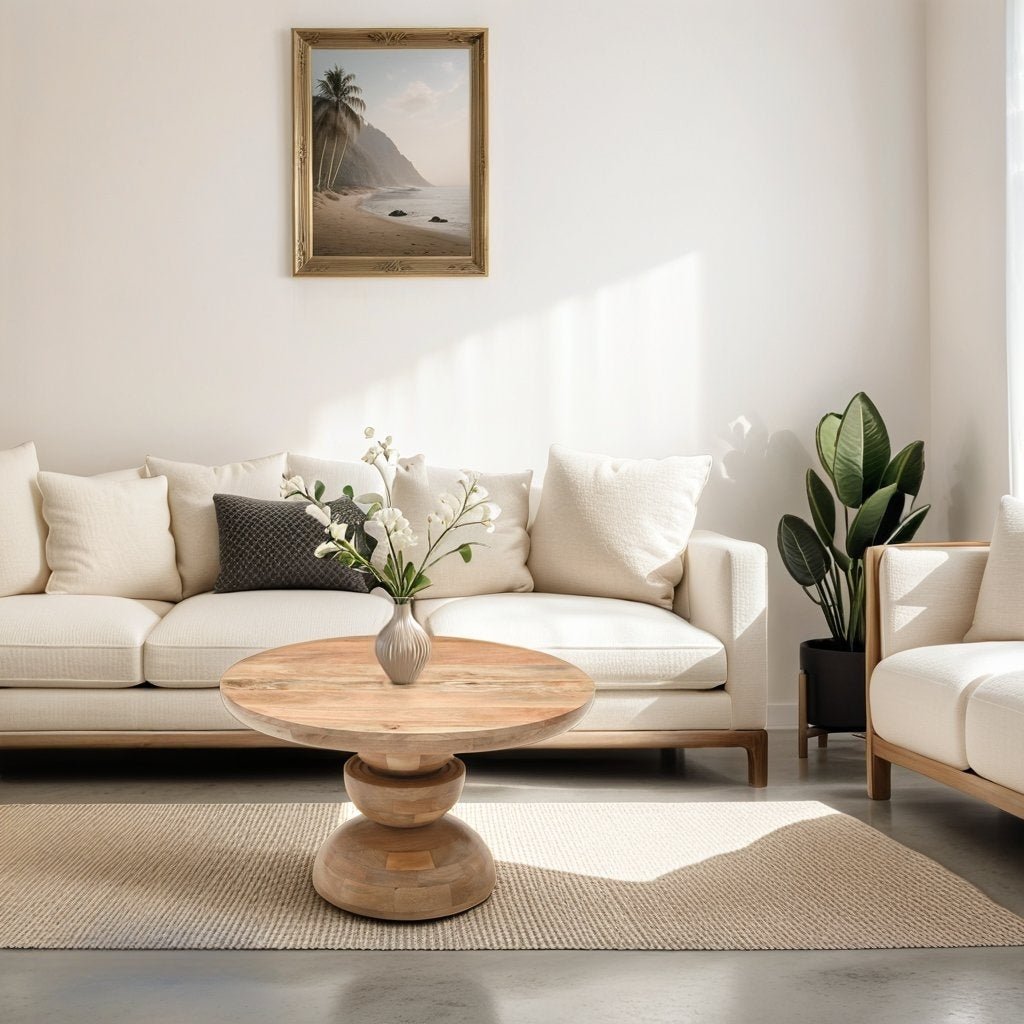 Merlin Mango Wood Pedestal Round Coffee Table - Joe’s Haven