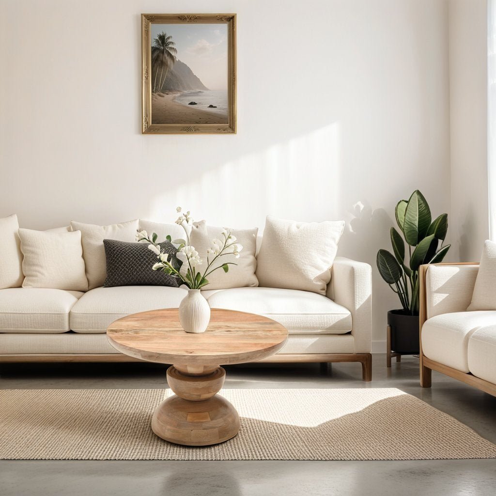 Merlin Mango Wood Pedestal Round Coffee Table - Joe’s Haven