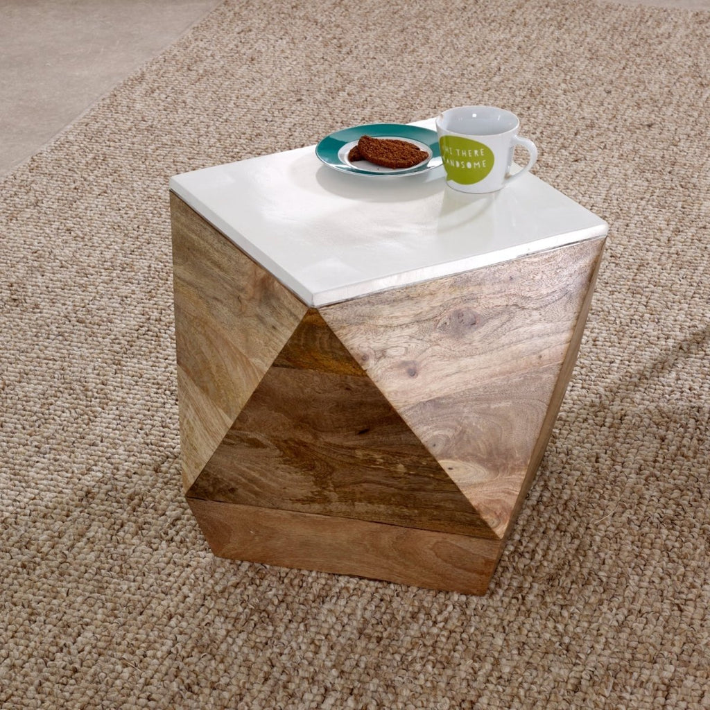 Bianco Solid Mango Wood White Side Table - Joe’s Haven