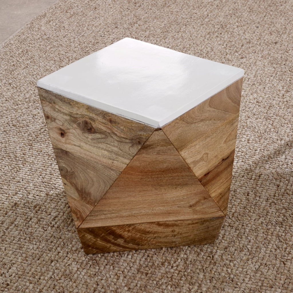 Bianco Solid Mango Wood White Side Table - Joe’s Haven