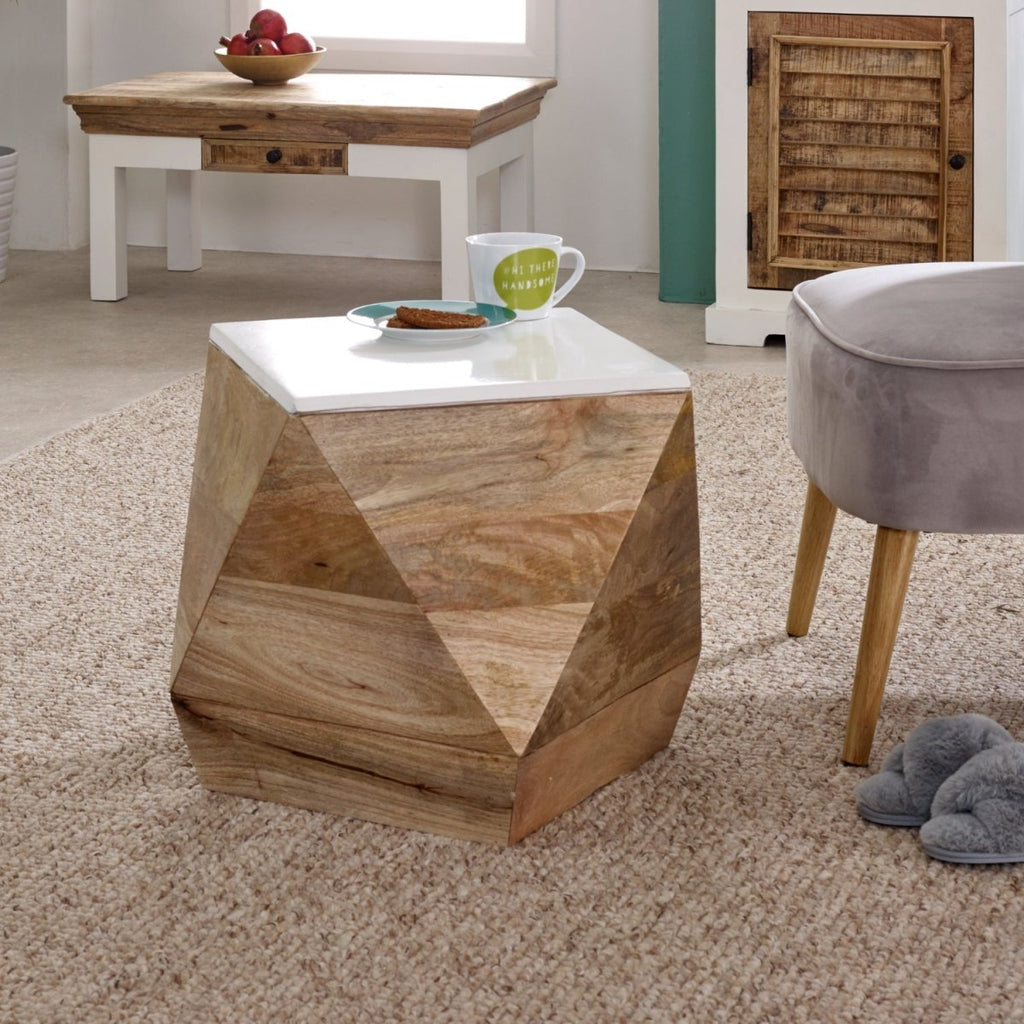 Bianco Solid Mango Wood White Side Table - Joe’s Haven
