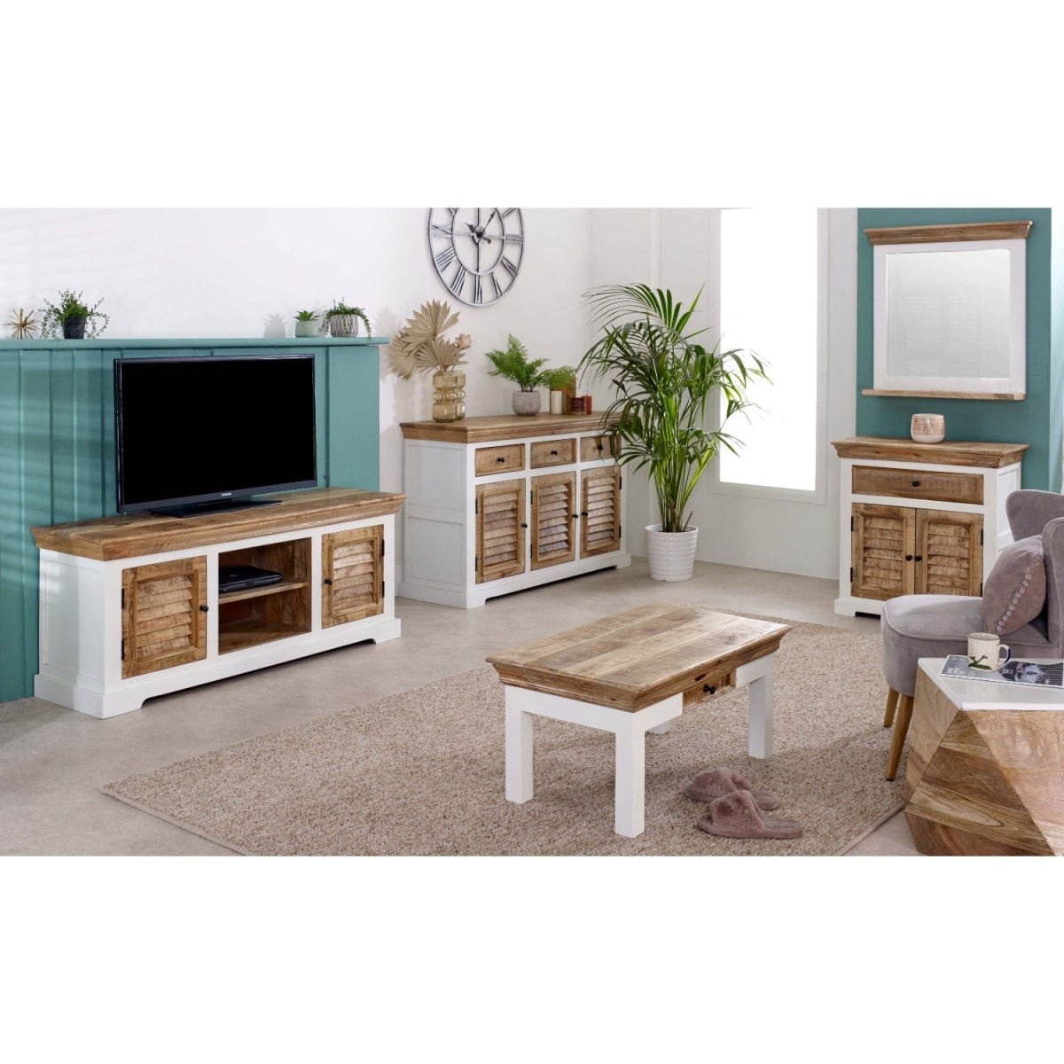 Bianco Solid Mango Wood White Side Table - Joe’s Haven