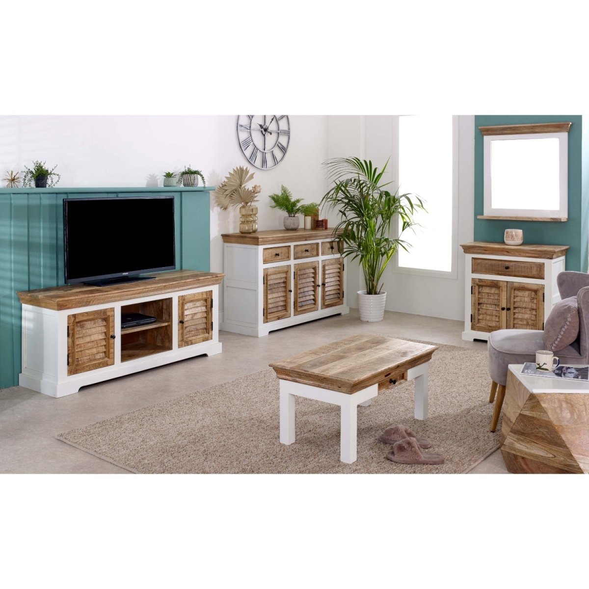Bianco Solid Mango Wood White Coffee Table With Drawer - Joe’s Haven