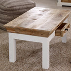 Bianco Solid Mango Wood White Coffee Table With Drawer - Joe’s Haven