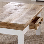 Bianco Solid Mango Wood White Coffee Table With Drawer - Joe’s Haven