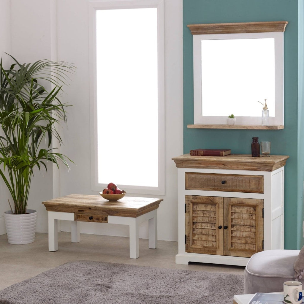 Bianco Solid Mango Wood White Coffee Table With Drawer - Joe’s Haven