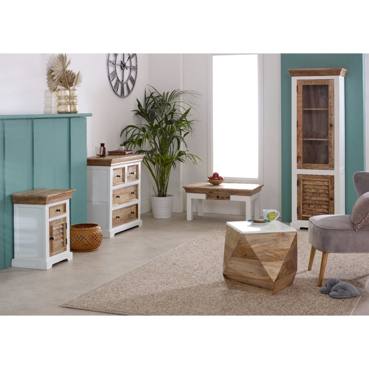Bianco Solid Mango Wood White Coffee Table With Drawer - Joe’s Haven