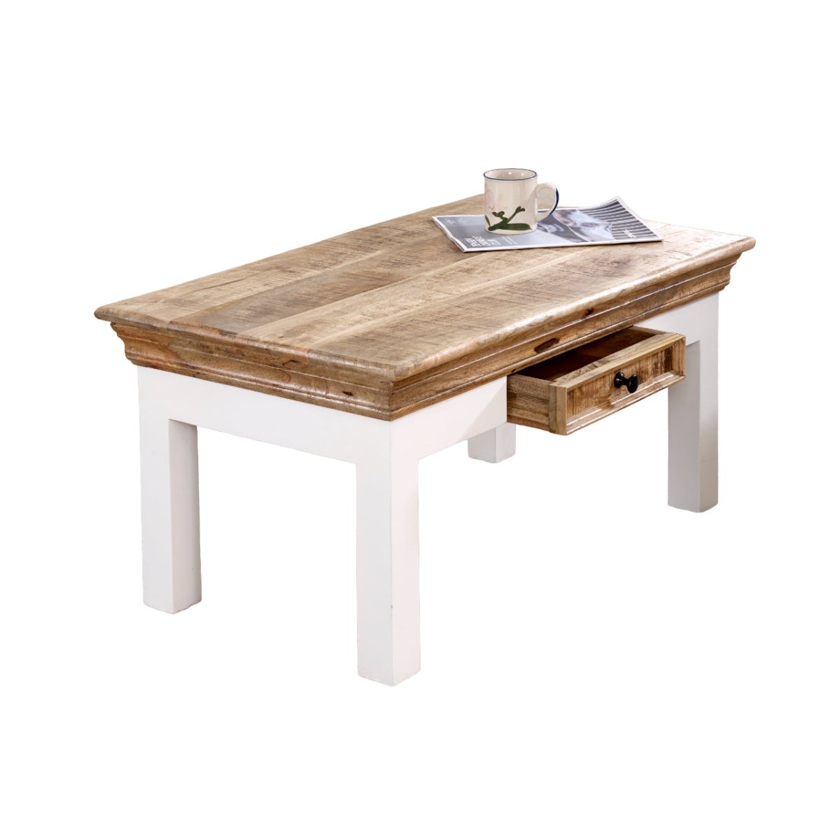Bianco Solid Mango Wood White Coffee Table With Drawer - Joe’s Haven