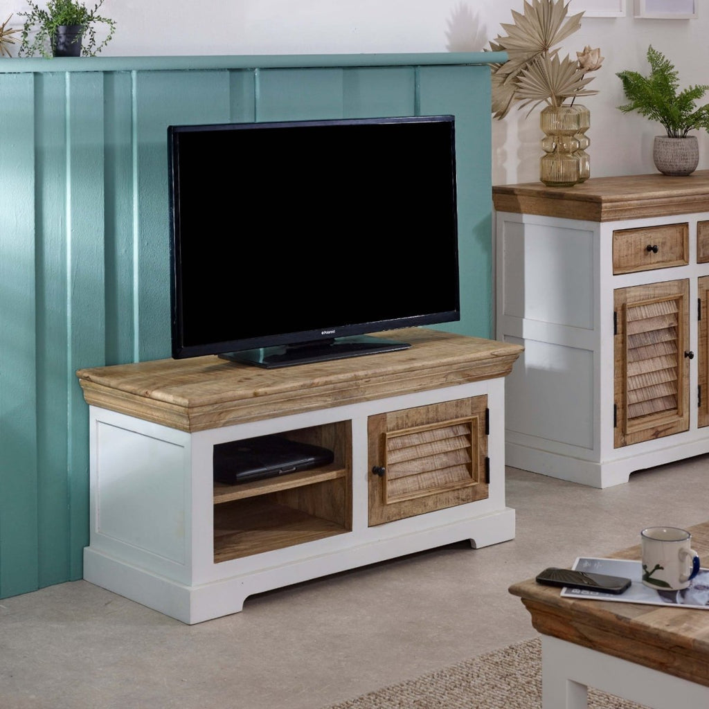 Bianco Solid Mango Wood Small Tv Cabinet White - Joe’s Haven
