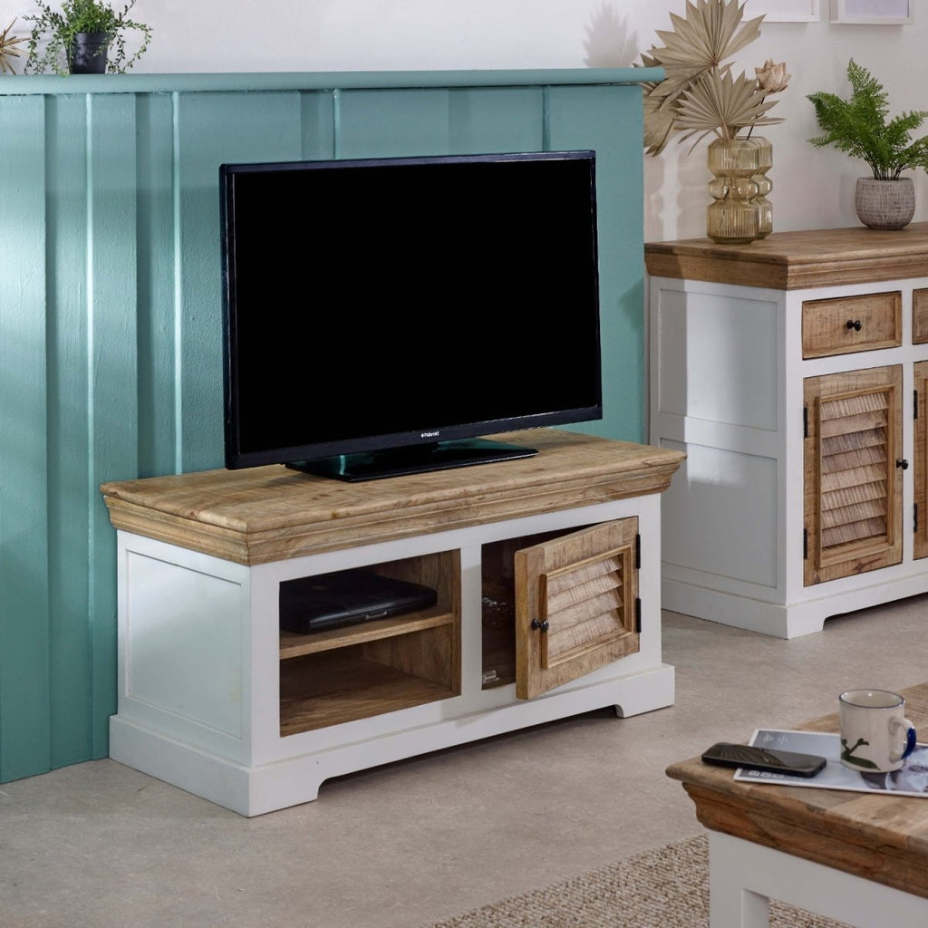 Bianco Solid Mango Wood Small Tv Cabinet White - Joe’s Haven
