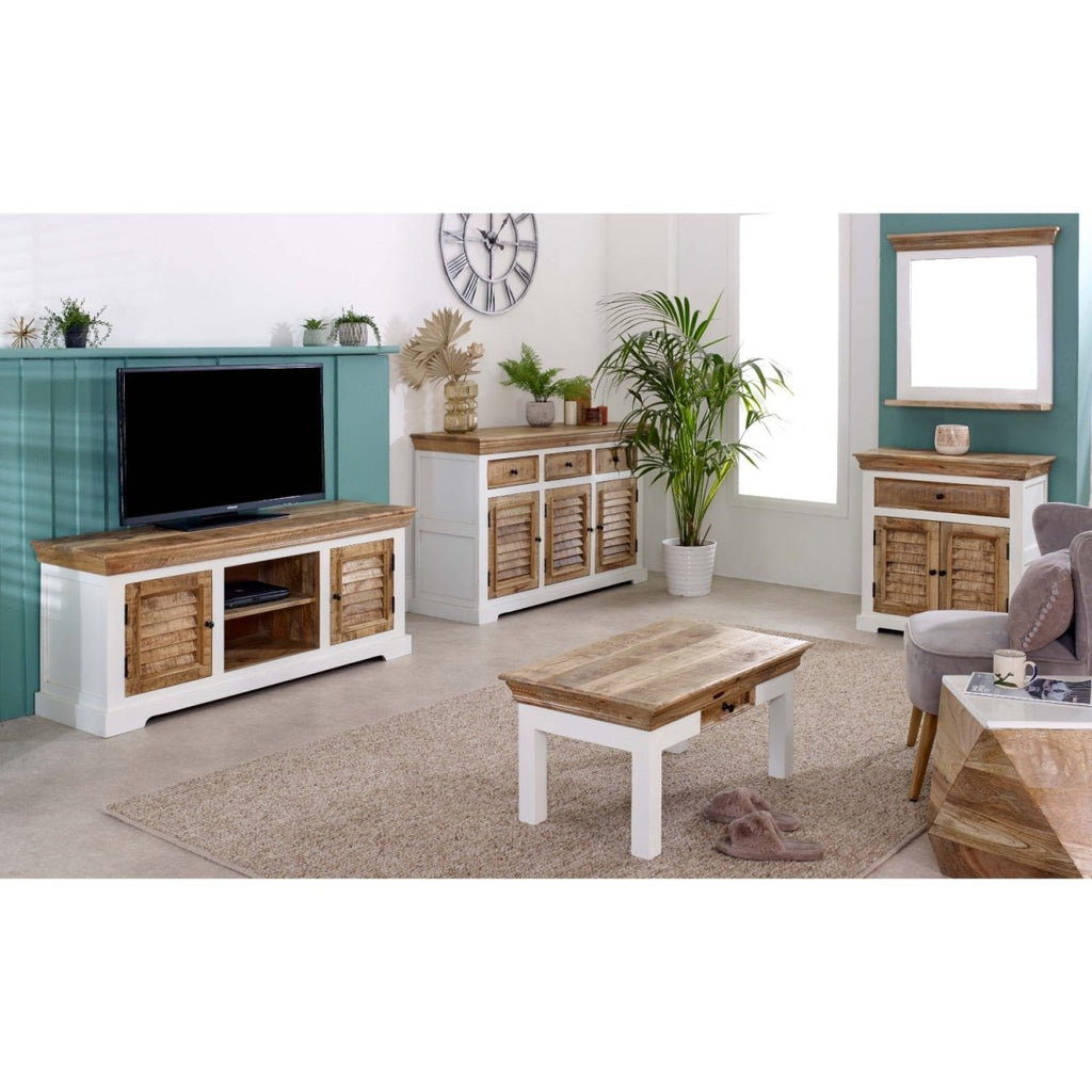 Bianco Solid Mango Wood Tv Cabinet White - Joe’s Haven