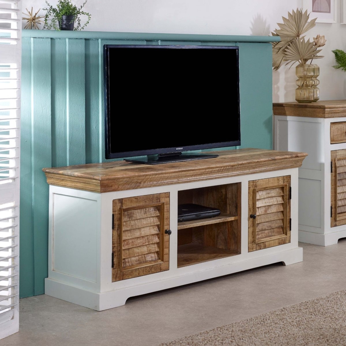 Bianco Solid Mango Wood Tv Cabinet White - Joe’s Haven