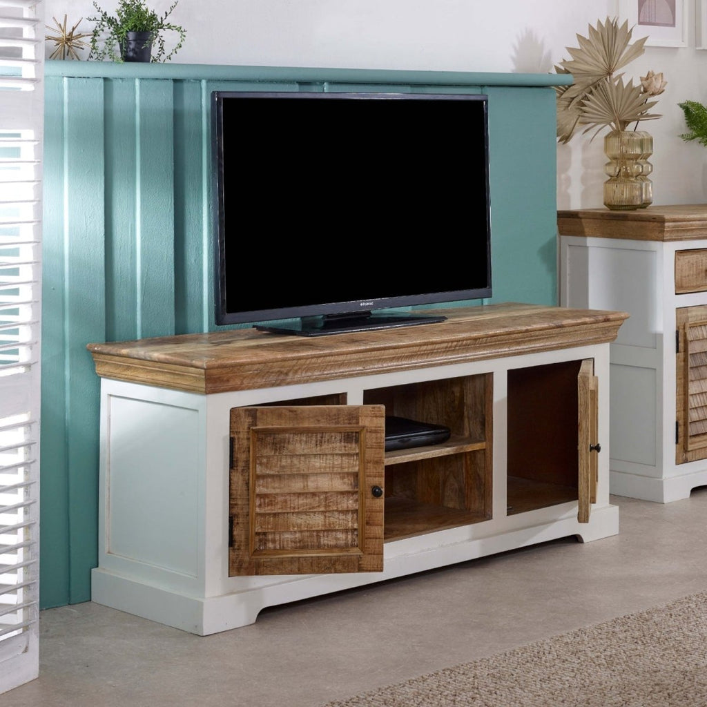 Bianco Solid Mango Wood Tv Cabinet White - Joe’s Haven