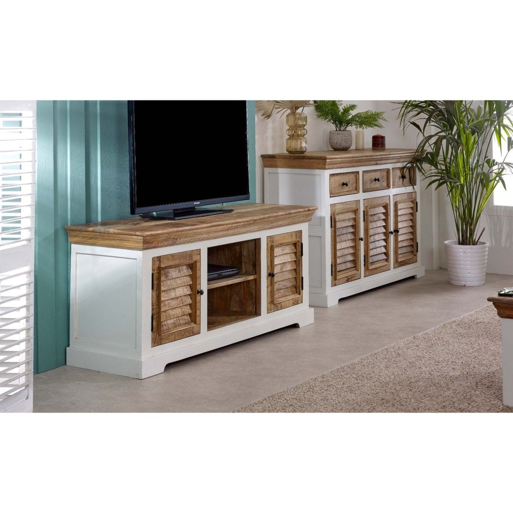 Bianco Solid Mango Wood Tv Cabinet White - Joe’s Haven