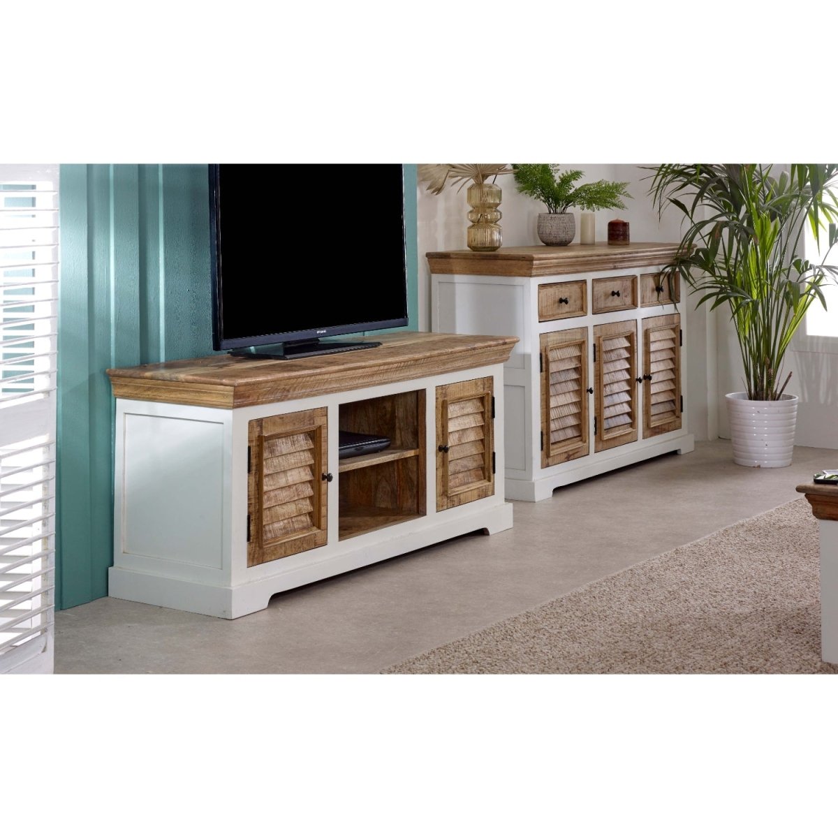 Bianco Solid Mango Wood Tv Cabinet White - Joe’s Haven