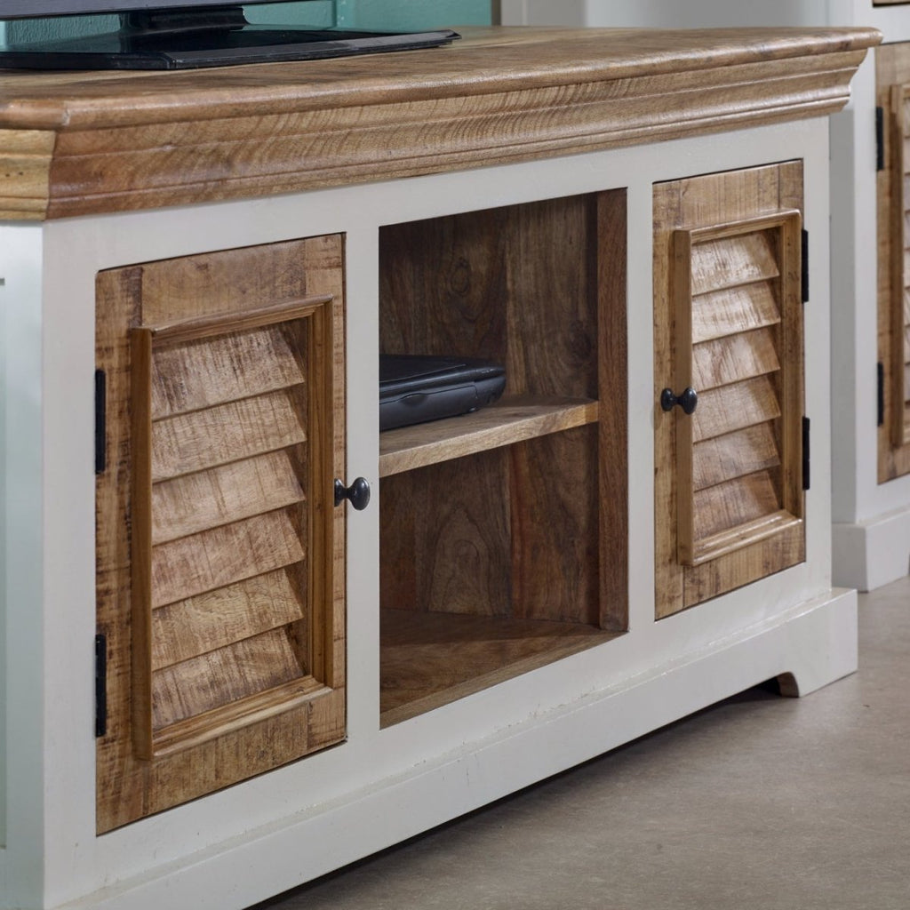 Bianco Solid Mango Wood Tv Cabinet White - Joe’s Haven