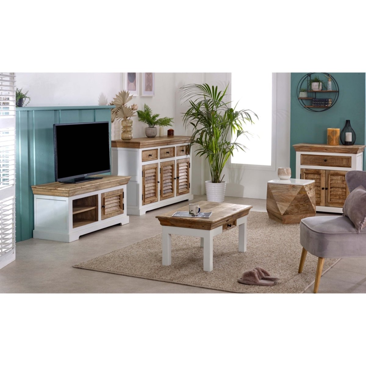 Bianco Solid Mango Wood Small Sideboard White - Joe’s Haven