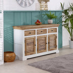 Bianco Solid Mango Wood Large Sideboard 3 Doors & 3 Drawers White - Joe’s Haven