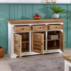 Bianco Solid Mango Wood Large Sideboard 3 Doors & 3 Drawers White - Joe’s Haven