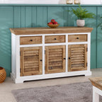 Bianco Solid Mango Wood Large Sideboard 3 Doors & 3 Drawers White - Joe’s Haven