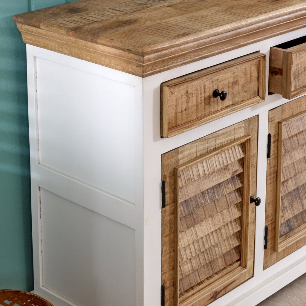 Bianco Solid Mango Wood Large Sideboard 3 Doors & 3 Drawers White - Joe’s Haven
