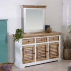 Bianco Solid Mango Wood Large Sideboard 3 Doors & 3 Drawers White - Joe’s Haven