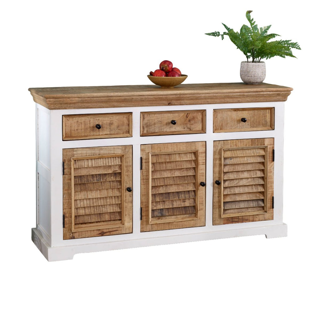 Bianco Solid Mango Wood Large Sideboard 3 Doors & 3 Drawers White - Joe’s Haven