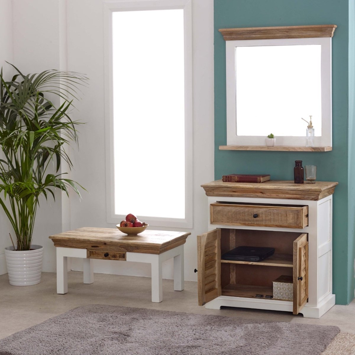 Bianco Solid Mango Wood Wall Mirror White - Joe’s Haven