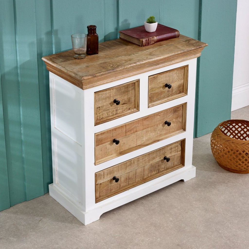 Bianco Solid Mango Wood White Chest Of 4 Drawers - Joe’s Haven