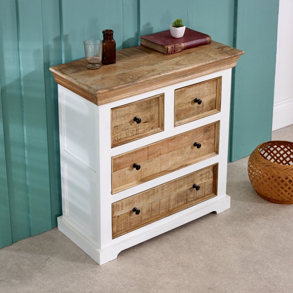 Bianco Solid Mango Wood White Chest Of 4 Drawers - Joe’s Haven