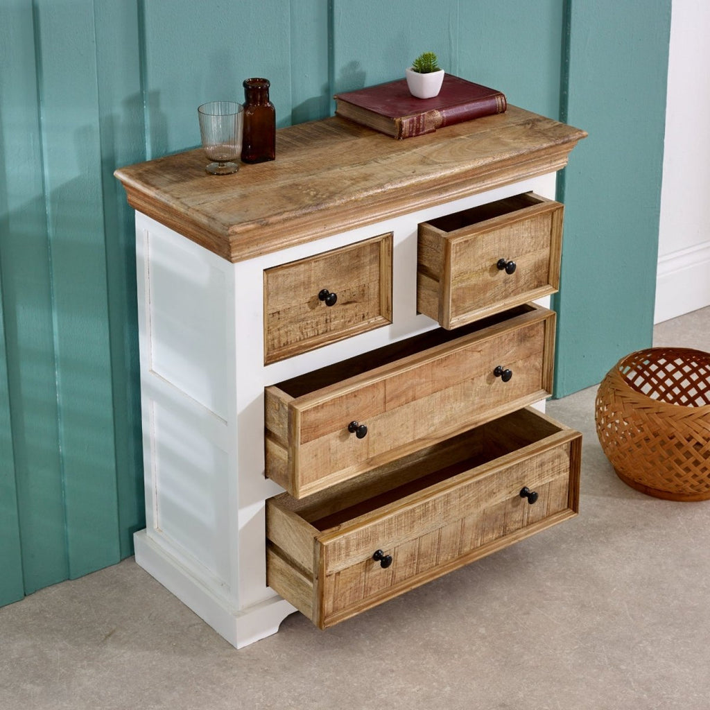 Bianco Solid Mango Wood White Chest Of 4 Drawers - Joe’s Haven