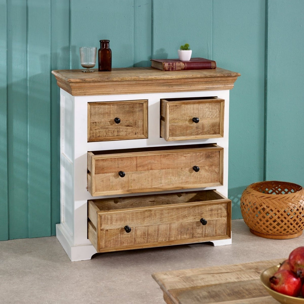 Bianco Solid Mango Wood White Chest Of 4 Drawers - Joe’s Haven