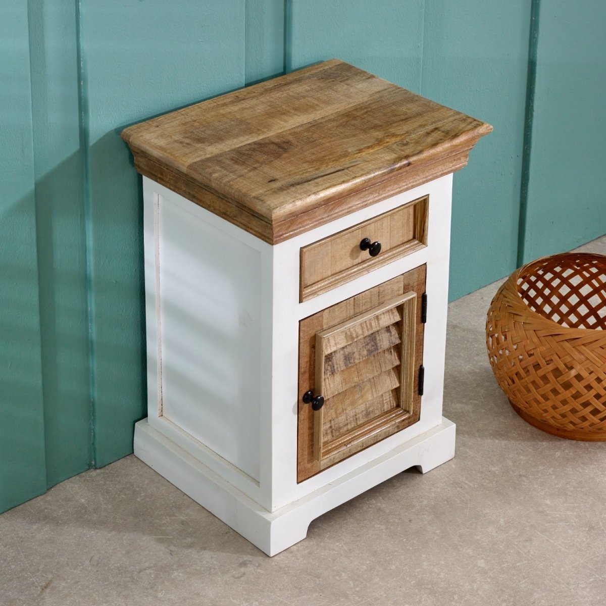 Bianco Solid Mango Wood White Bedside Cabinet with 1 Darwer & 1 Door - Joe’s Haven
