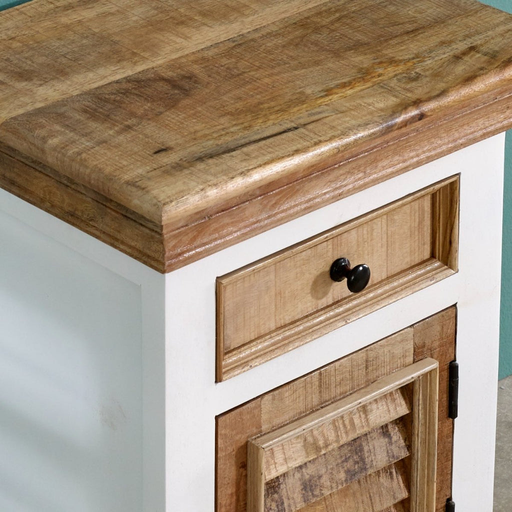 Bianco Solid Mango Wood White Bedside Cabinet with 1 Darwer & 1 Door - Joe’s Haven