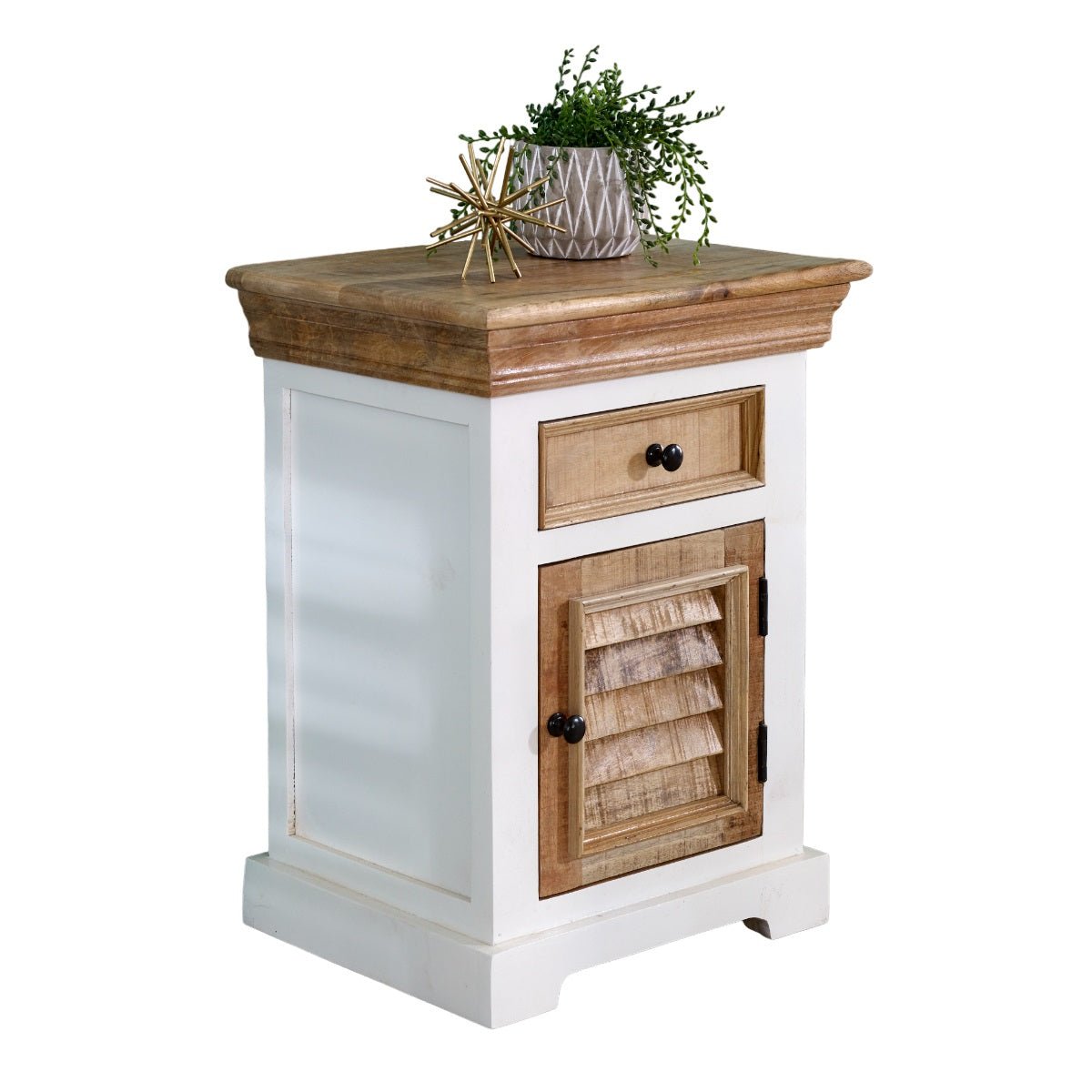 Bianco Solid Mango Wood White Bedside Cabinet with 1 Darwer & 1 Door - Joe’s Haven