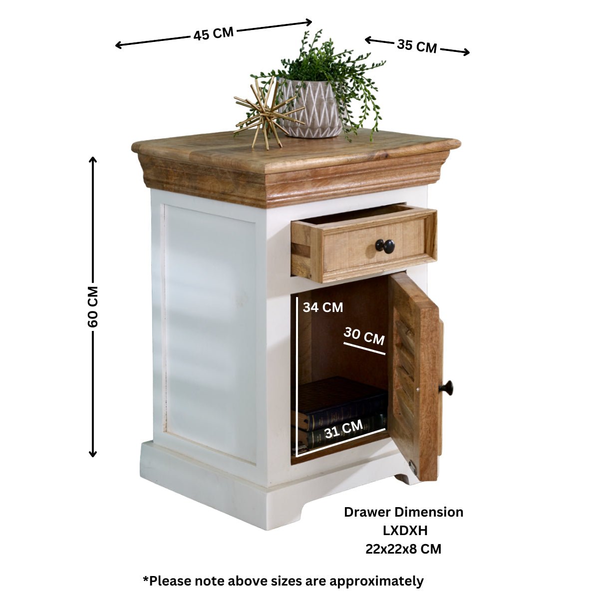 Bianco Solid Mango Wood White Bedside Cabinet with 1 Darwer & 1 Door - Joe’s Haven