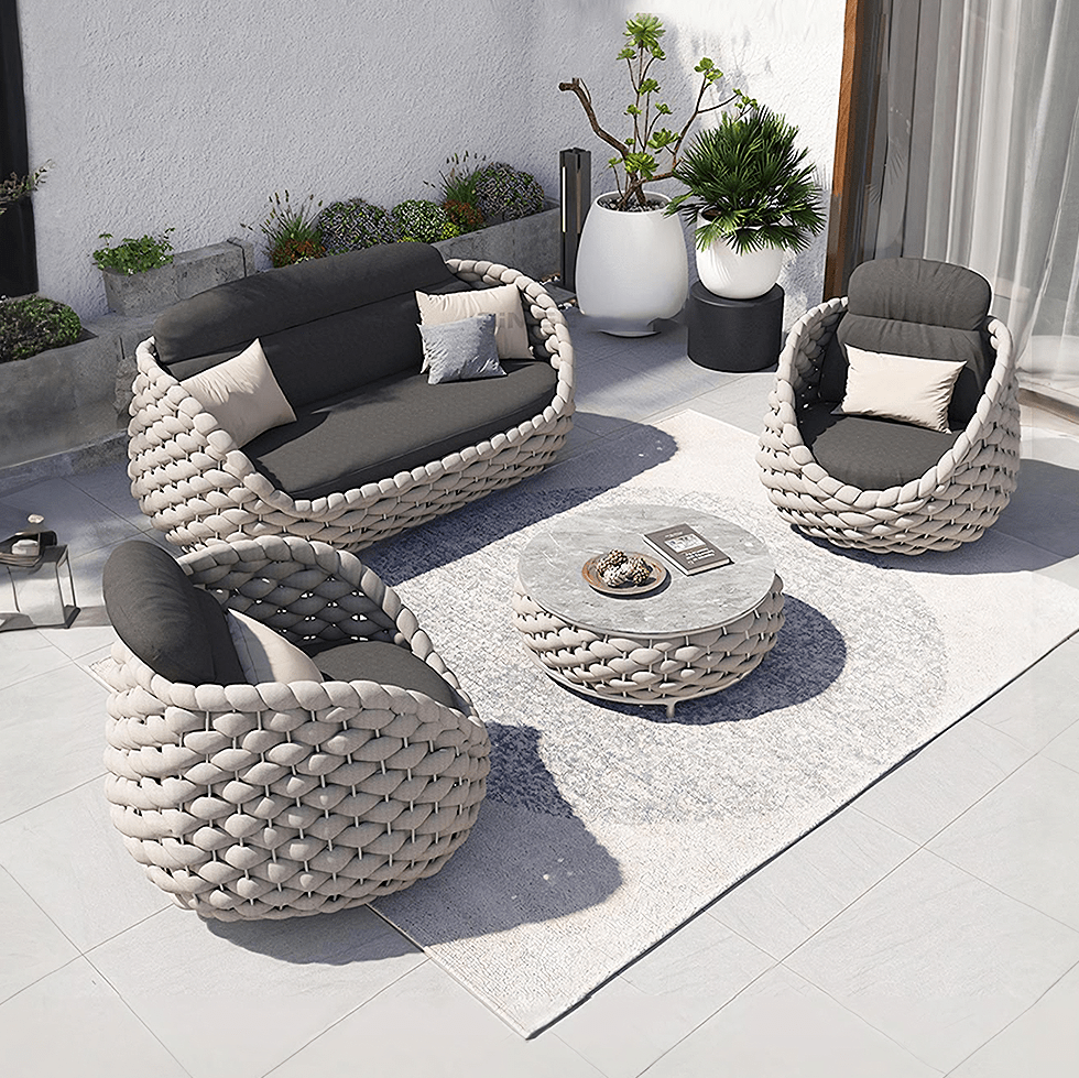 Marbella Textilene Rope Woven Outdoor Sofa Set, Grey - Joe’s Haven