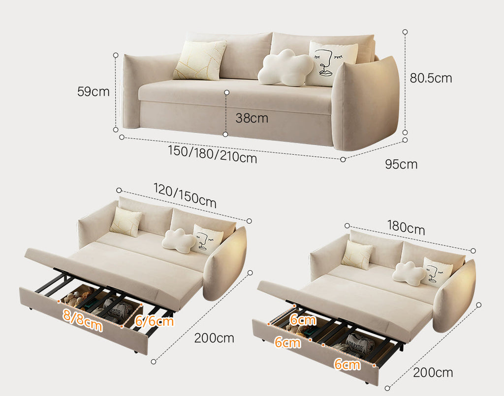 Meera Two Seater Sofa Bed with Storage, Suede