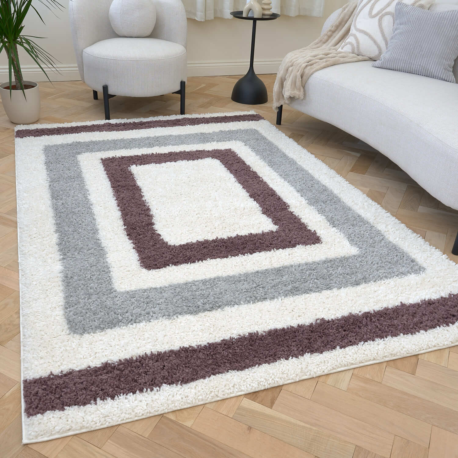Moodi Shaggy Grey/Purple Contour Rug - Joe’s Haven