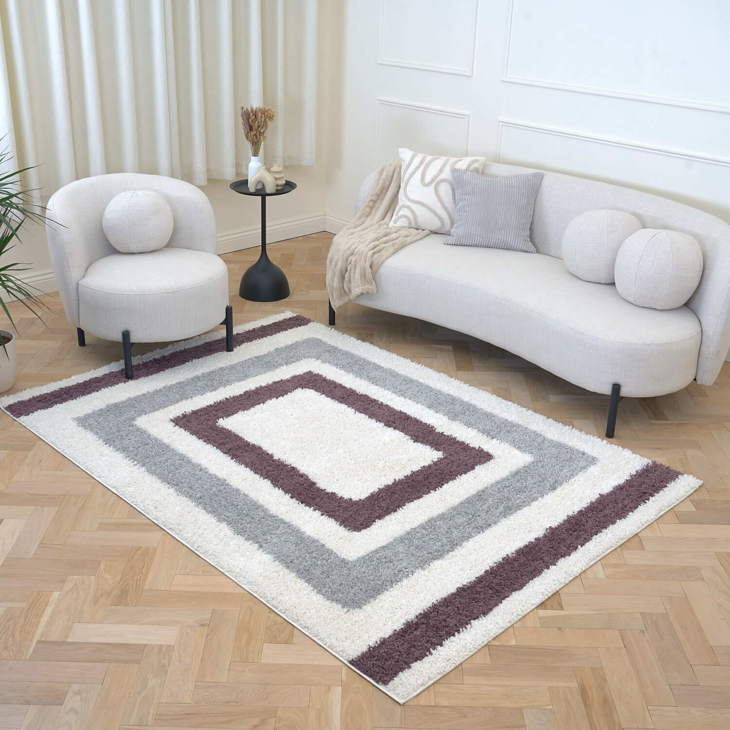 Moodi Shaggy Grey/Purple Contour Rug - Joe’s Haven