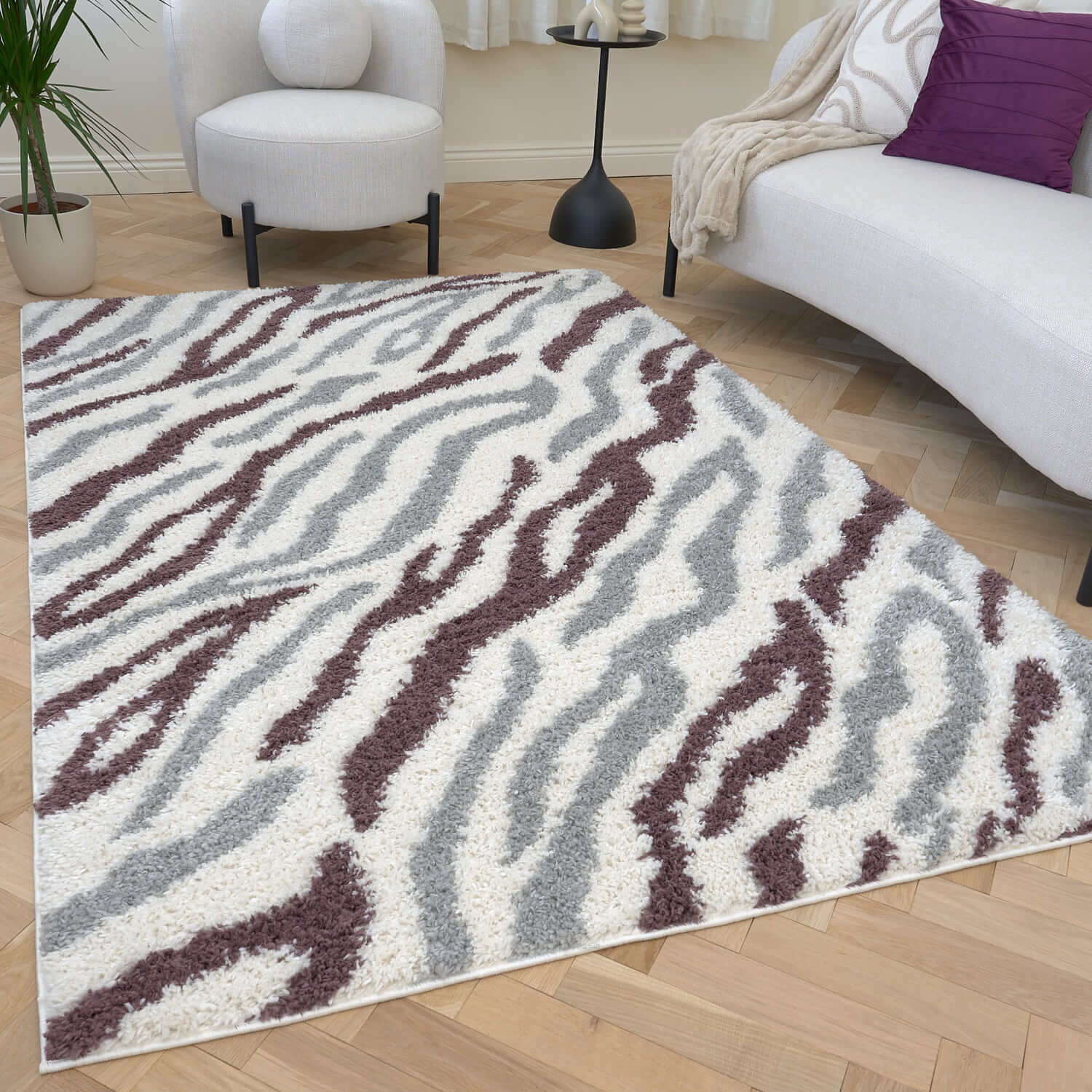 Moodi Shaggy Grey/Purple Mauvine Rug - Joe’s Haven