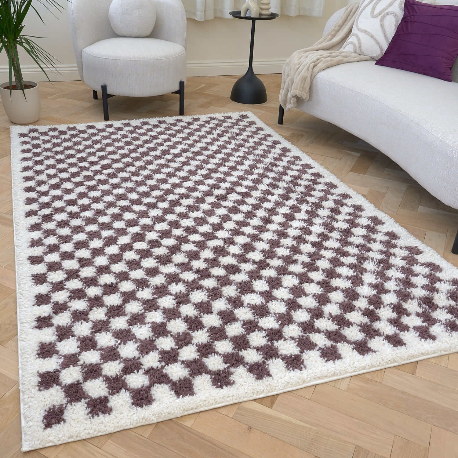 Moodi Shaggy Purple Mosscheck Rug - Joe’s Haven