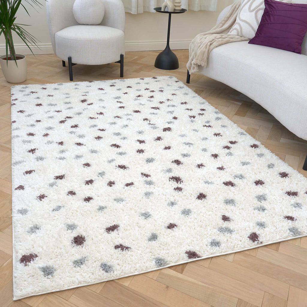 Moodi Shaggy Grey/Purple Plumetis Rug - Joe’s Haven