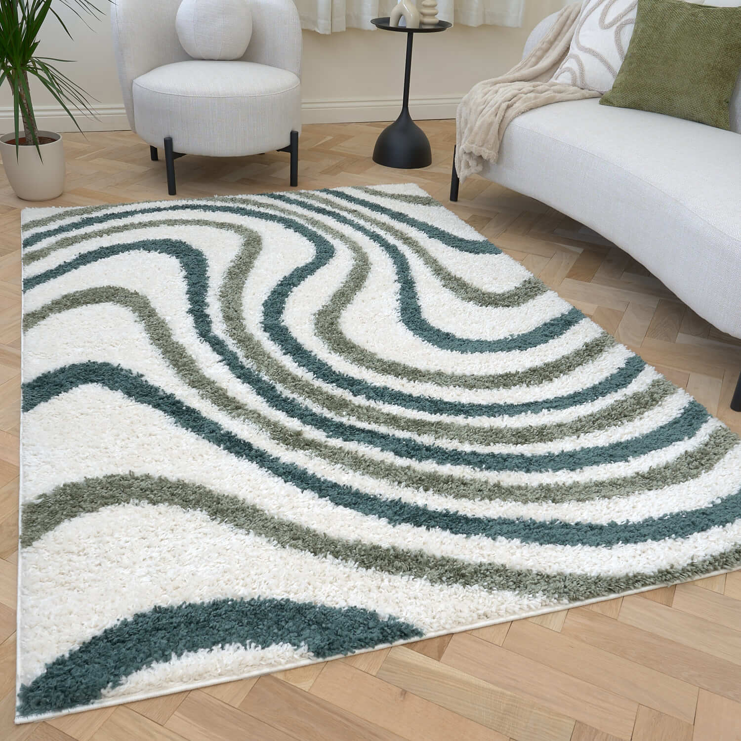 Moodi Shaggy Green Rippletide Rug - Joe’s Haven