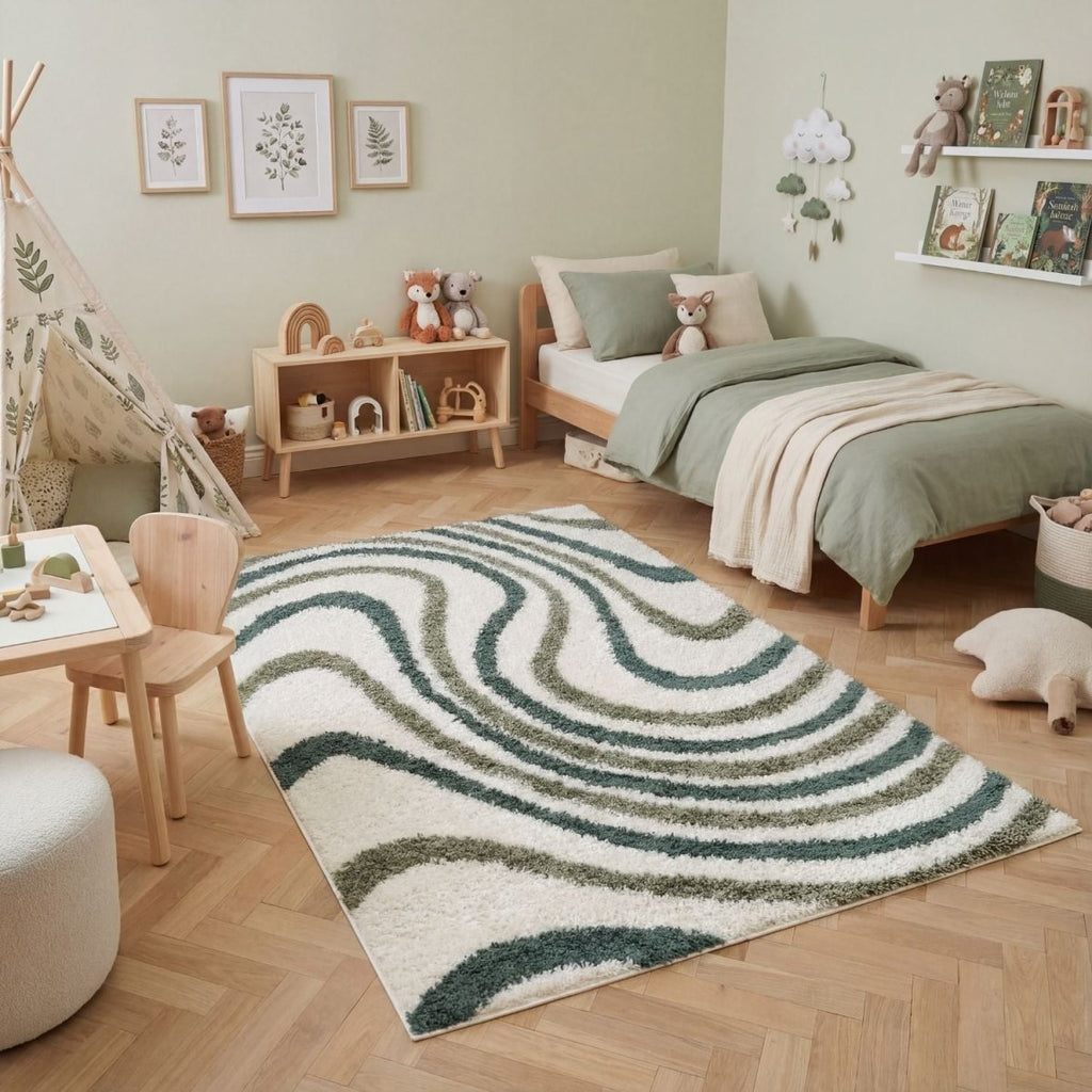 Moodi Shaggy Green Rippletide Rug - Joe’s Haven