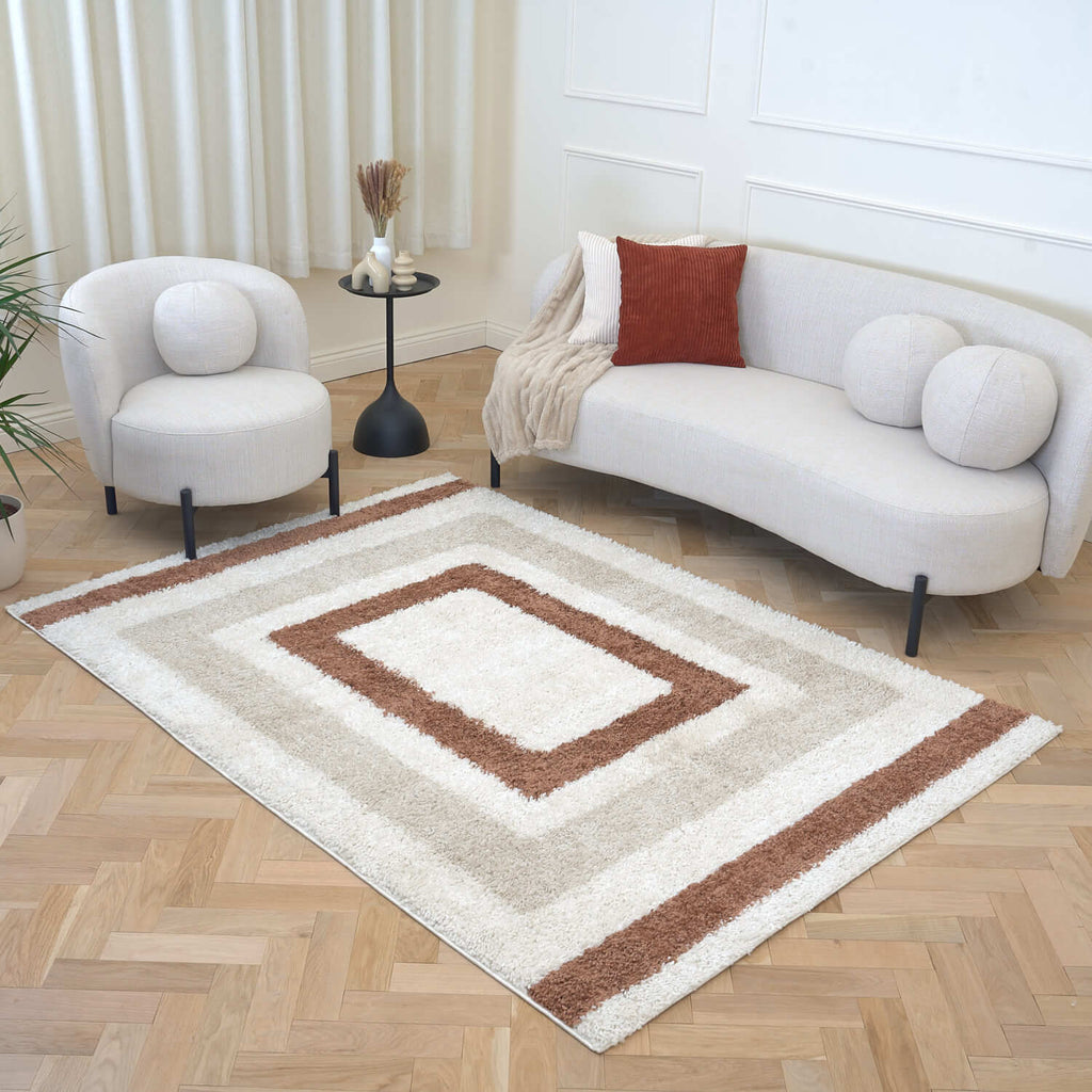 Moodi Shaggy Cream/Terra Slatefern Rug - Joe’s Haven