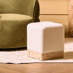 Mota Burl Wood And Cream Boucle Square Stool - Joe’s Haven