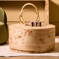 Natural Burl Wood Round Coffee Table with Drum Shape Design, Mota - Joe’s Haven