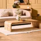 Natural Burl Wood Curved Coffee Table with Smooth Curved Edges, Mota - Joe’s Haven